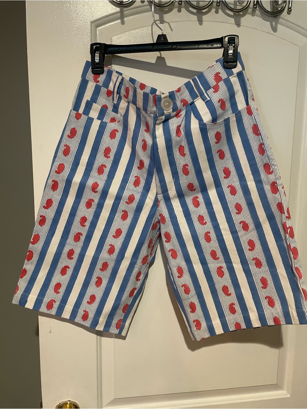 SZ Block Prints Blue Stripe & Coral Print Ribbon Bermuda Shorts Jorts 🪸 XS RARE! - Picture 6 of 6